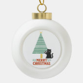 Niedlich Black Cat Frohe Weihnachtsbaum Urlaub Keramik Kugel-Ornament (Vorderseite)