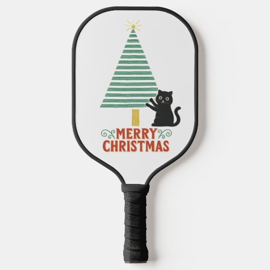 Niedlich Black Cat Frohe Weihnachtsbaum Urlaub Pickleball Schläger (Vorderseite)