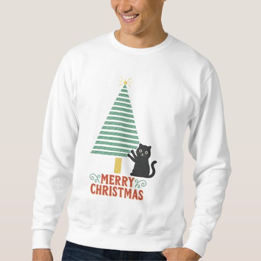 Niedlich Black Cat Frohe Weihnachtsbaum Urlaub Sweatshirt (Vorderseite)