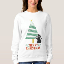 Niedlich Black Cat Frohe Weihnachtsbaum Urlaub Sweatshirt