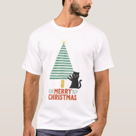 Niedlich Black Cat Frohe Weihnachtsbaum Urlaub T-Shirt