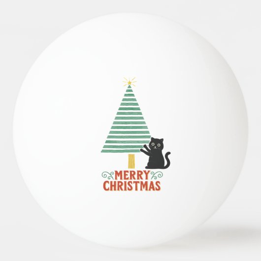 Niedlich Black Cat Frohe Weihnachtsbaum Urlaub Tischtennisball (Vorderseite)