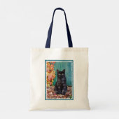 Niedlich Black Cat Funny Kitten Red Blätter Blue D Tragetasche (Rückseite)