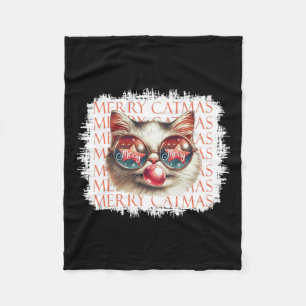 Niedlich Black Cat Funny Meowy Weihnachtslicht Wei Fleecedecke