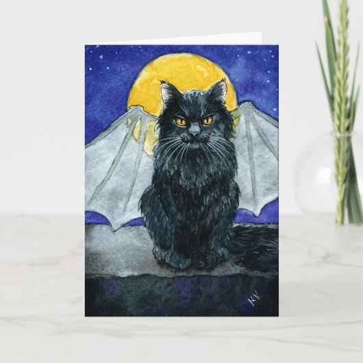 Niedlich Black Cat Gargoyle Halloween Karte (Vorderseite)