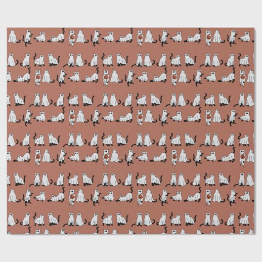 Niedlich Black Cat Ghost Costume Pumpkin Halloween Geschenkpapier (Flach)