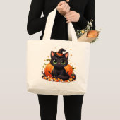 Niedlich Black Cat Halloween Jumbo Stoffbeutel (Vorderseite (Produkt))