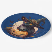 Niedlich Black Cat Halloween-Party Einladung Pappteller (Schrägansicht)