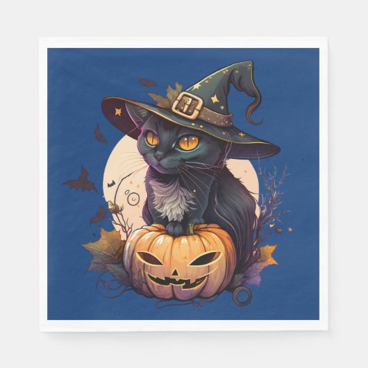 Niedlich Black Cat Halloween Serviette (Vorderseite)