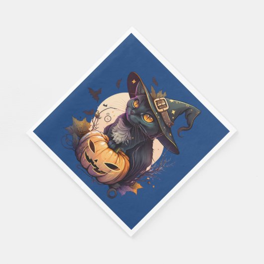 Niedlich Black Cat Halloween Serviette (Ecke)