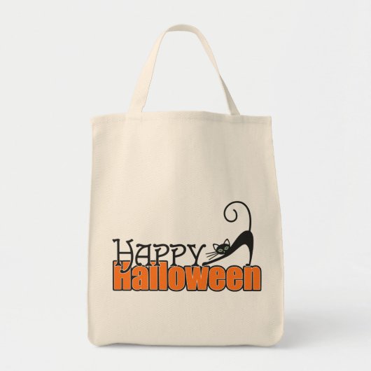 Niedlich Black Cat Happy Halloween Tragetasche (Vorne)