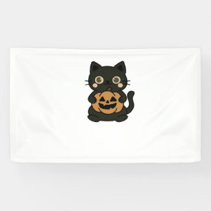 Niedlich Black Cat Holding Kürbislaterne Pumpkin - Banner