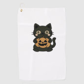 Niedlich Black Cat Holding Kürbislaterne Pumpkin - Golfhandtuch (Vorderseite)