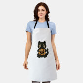 Niedlich Black Cat Holding Kürbislaterne Pumpkin - Schürze (Getragen)