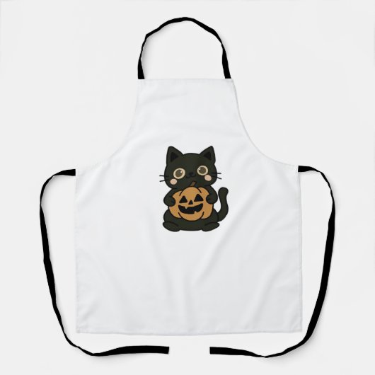 Niedlich Black Cat Holding Kürbislaterne Pumpkin - Schürze (Vorderseite)