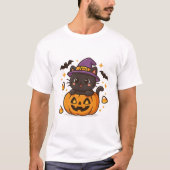 Niedlich Black Cat in Pumpkin - Kawaii Halloween T T-Shirt (Vorderseite)