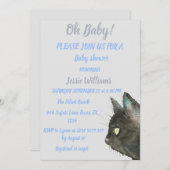 Niedlich Black Cat Kitten Kitten Blue Baby Dusche Einladung (Vorne/Hinten)