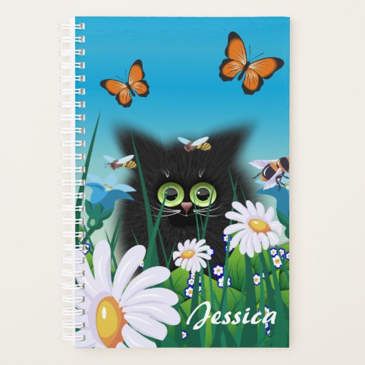 Niedlich Black Cat Kitten mit Daisis Personalisier Planer (Vorderseite)