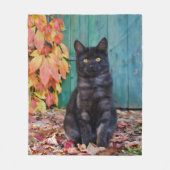 Niedlich Black Cat Kitten mit roten Blätter Blue D Fleecedecke (Vorderseite)