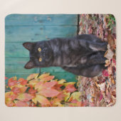 Niedlich Black Cat Kitten mit roten Blätter Blue D Sherpadecke (Vorderseite (Horizontal))
