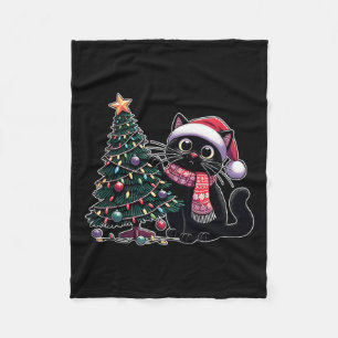 Niedlich Black Cat Kitten Weihnachtsmannmütze Weih Fleecedecke