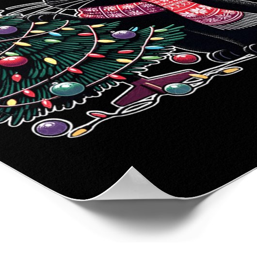 Niedlich Black Cat Kitten Weihnachtsmannmütze Weih Poster (Ecke)