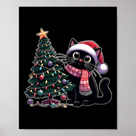 Niedlich Black Cat Kitten Weihnachtsmannmütze Weih Poster (Vorne)