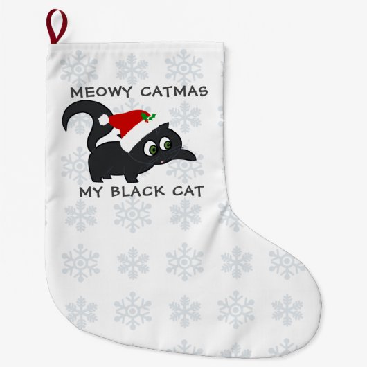 Niedlich Black Cat Meowy Catmas Weihnachtsmann Str Großer Weihnachtsstrumpf (Vorderseite)