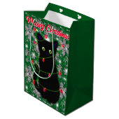 Niedlich Black cat Meowy Christmas Mittlere Geschenktüte (Rückseite Schrägansicht)
