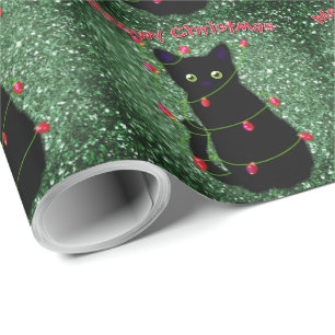 Niedlich Black Cat Meowy Weihnachtsblitz Geschenkpapier
