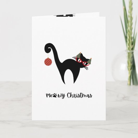 Niedlich Black Cat Meowy Weihnachtsgrüßkarte Karte (Vorderseite)