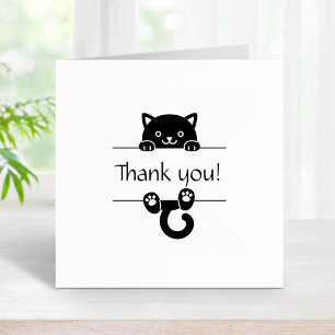 Niedlich Black Cat Peeking Vielen Dank Gummistempel