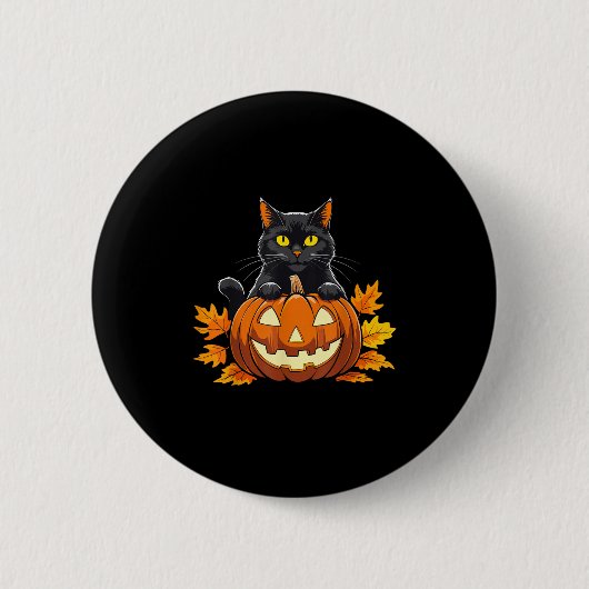 Niedlich Black Cat Pumpkin Halloween Kostüm Spooky Button (Vorderseite)