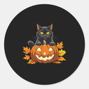 Niedlich Black Cat Pumpkin Halloween Kostüm Spooky Runder Aufkleber