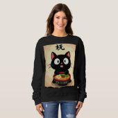 Niedlich Black Cat Ramen - Kawaii Japanische Nudel Sweatshirt (Vorne ganz)