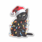 Niedlich Black Cat Santa Christmas Lights Meow Kit Aufkleber (Vorderseite)