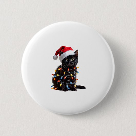 Niedlich Black Cat Santa Christmas Lights Meow Kit Button (Vorderseite)
