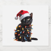 Niedlich Black Cat Santa Christmas Lights Meow Kit Schaumweinetikett (Einzelnes Label)