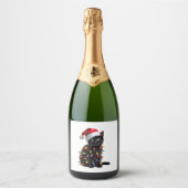 Niedlich Black Cat Santa Christmas Lights Meow Kit Schaumweinetikett (Vorderseite)