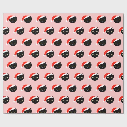 Niedlich Black Cat Santa Red Pattern Pink Weihnach Geschenkpapier (Flach)