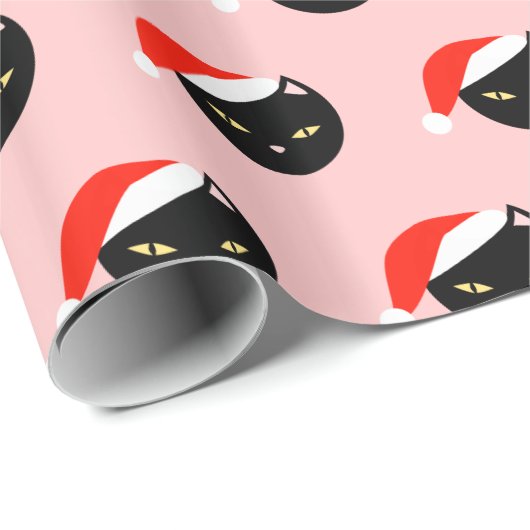 Niedlich Black Cat Santa Red Pattern Pink Weihnach Geschenkpapier (Rolleneckpunkt)