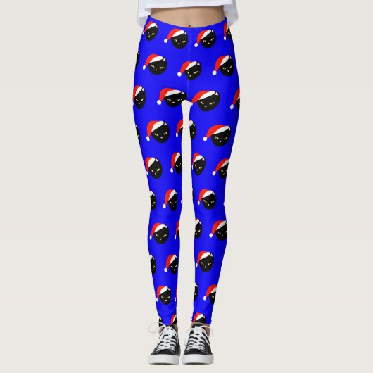 Niedlich Black Cat Santa Royal Blue Ugy Leggings (Vorderseite)