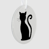 Niedlich Black Cat Silhouette Spaß Schwarz und Wei Ornament (Vorderseite)