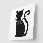 Niedlich Black Cat Silhouette Spaß Schwarz und Wei Quadratische Wanduhr (Winkel)