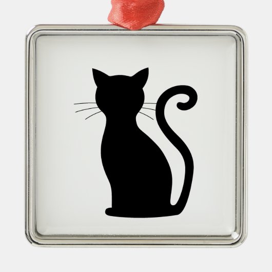 Niedlich Black Cat Silhouette Spaß Schwarz und Wei Silbernes Ornament (Vorne)