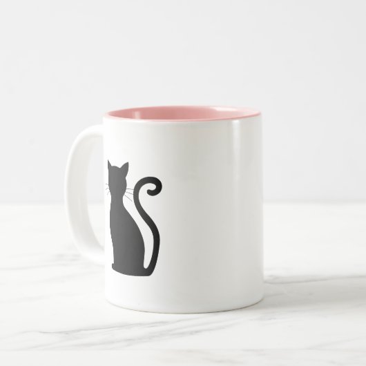 Niedlich Black Cat Silhouette Spaß Schwarz und Wei Zweifarbige Tasse (Vorderseite Links)