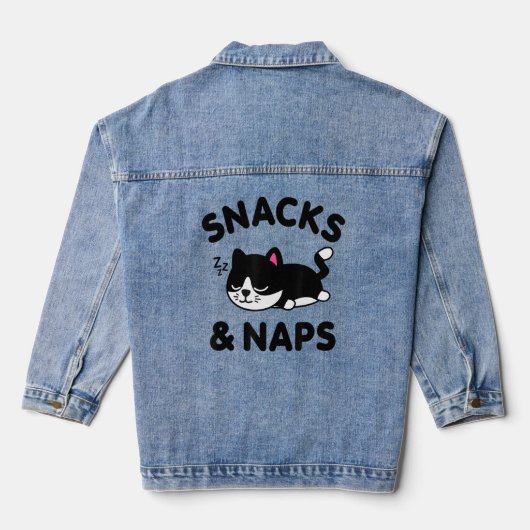 Niedlich Black Cat Snacks Nickerchen Funny Sprichw Jeansjacke (Rückseite)
