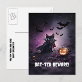 Niedlich Black Cat Vampire Halloween Feiertagspostkarte (Vorne/Hinten)