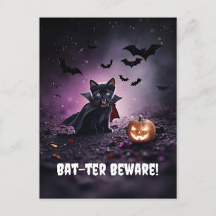 Niedlich Black Cat Vampire Halloween Feiertagspostkarte