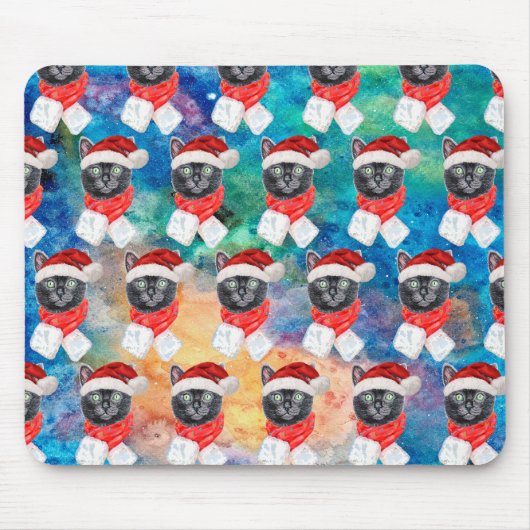 Niedlich Black Cat Weihnachtsfeiertage Mousepad (Vorne)